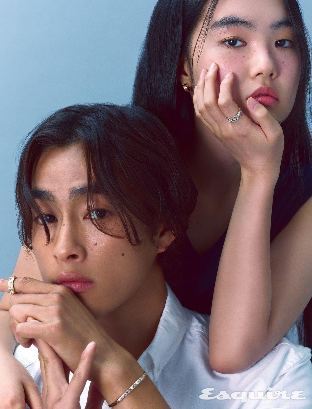 18K 베이지 골드 코코 크러쉬 이어링, 60개의 브릴리언트 컷 다이아몬드를 세팅한 18K 베이지 골드 코코 크러쉬 스몰 링 모두 샤넬 화인 주얼리. 18K 베이지 골드 코코 크러쉬 싱글 이어링, 60개의 브릴리언트 컷 다이아몬드를 세팅한 18K 옐로 골드 코코 크러쉬 스몰 링, 18K 베이지 골드 코코 크러쉬 미니 다이아몬드 브레이슬릿 모두 샤넬 화인 주얼리.