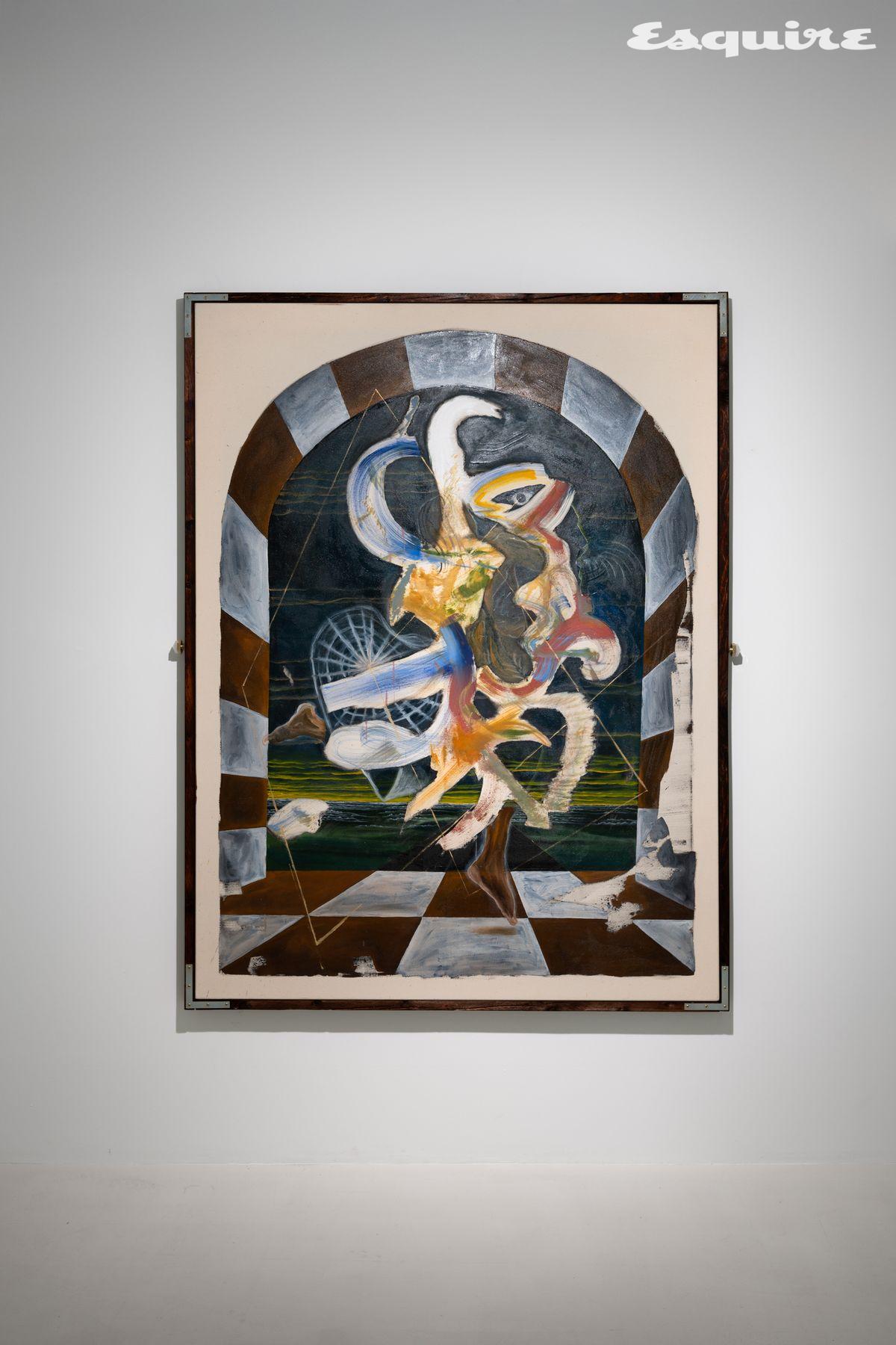 'WEB: The link that connects us all', 2024 Oil on linen with hand-carved wooden artist frame with appliques 165 x 132.4 x 5.2 cm (framed), Courtesy the artist and Esther Schipper, Berlin/Paris/Seoul PHOTO CHROMA