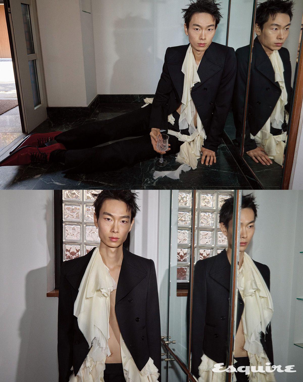 재킷, 실크 러플 블라우스, 팬츠, 헤론 레이스업 슈즈 모두 가격 미정 맥퀸.