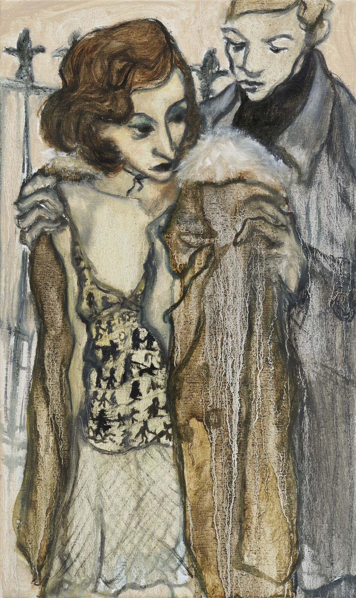  알마 펠트핸들러, ‹W1›, 2025. 린넨에 목탄, 유채, 50 x 30 cm.Alma Feldhandler, W1, 2025. charcoal and oil on linen, 50 x 30 cm.