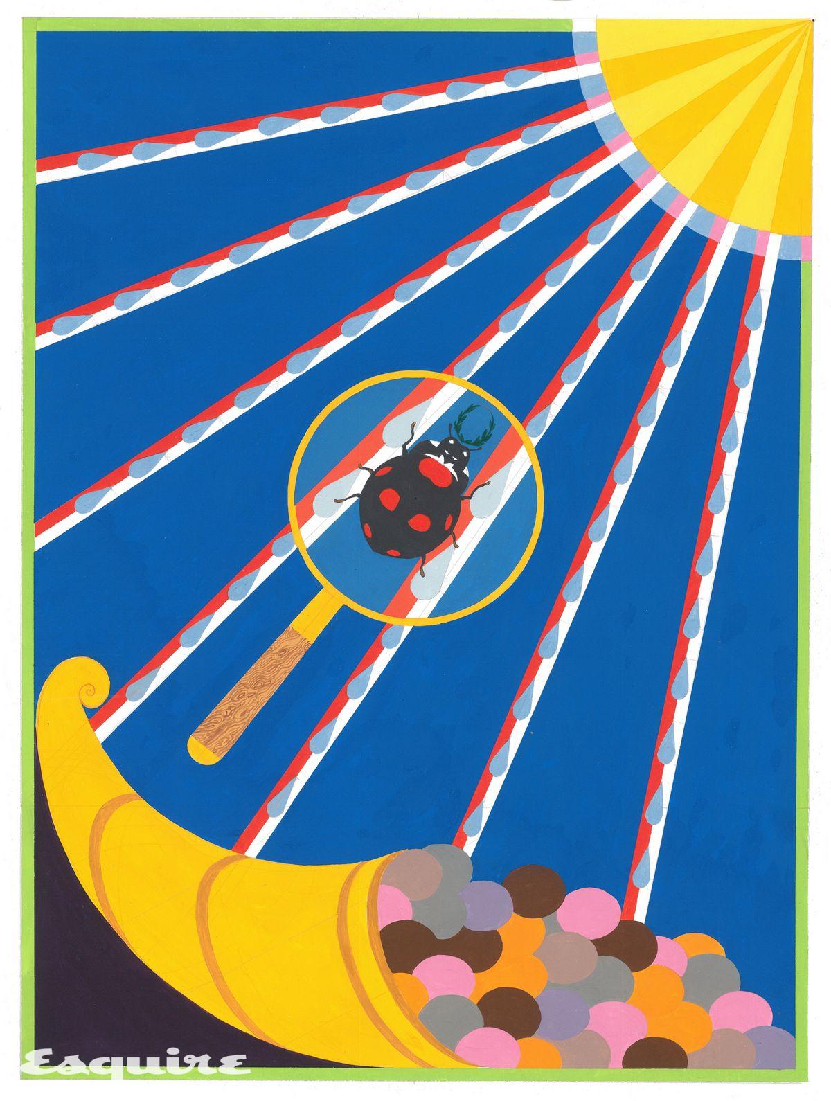 'Legend: Critter Pavilion, Cornucopia', 2024, Gouache and silverpoint on poplar panel, 28 x 21 cm.