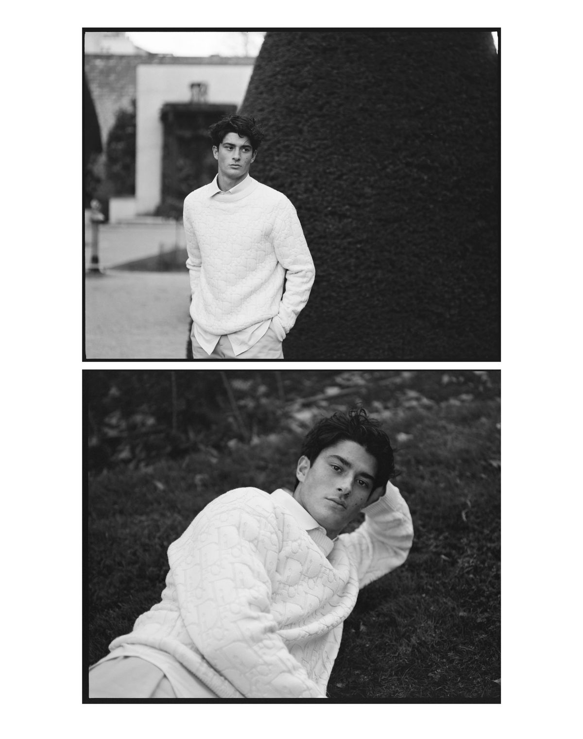 디올 오블리크 맨 스웨터, 코튼 맨 셔츠, 코튼 트윌 맨 팬츠 모두 디올.