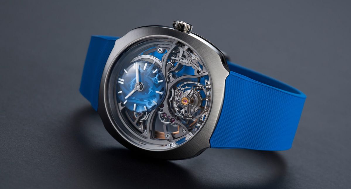 스켈레톤 구조의 무브먼트와 6시 방향 플라잉 투르비용을 전면에 드러낸다. / 이미지 출처 : 모저앤씨 