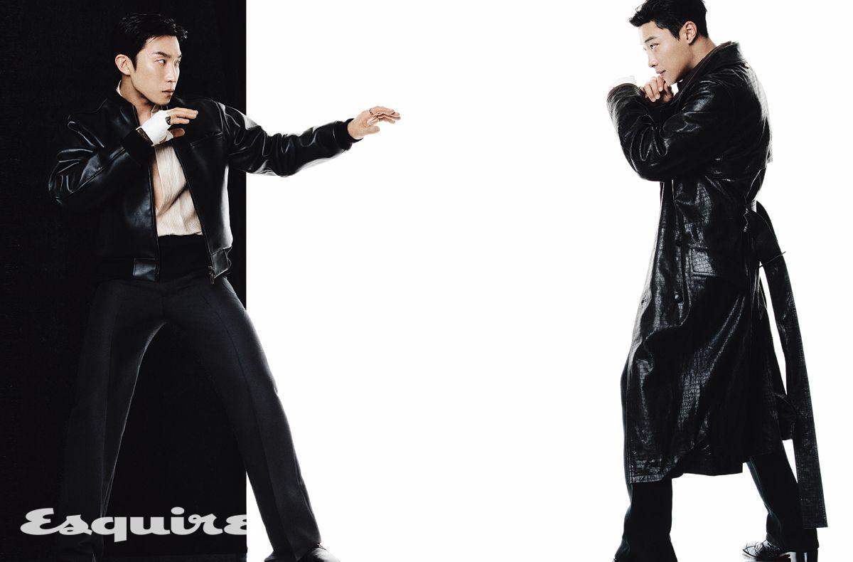 (상이) 재킷 왈라디자인랩. 셔츠 발렌티노. 팬츠 김서룡. 슈즈 발렌티노 가라바니. 링 스타일리스트 소장품. 핸드 글러브 에디터 소장품. (도환) 코트, 셔츠 모두 아미리. 팬츠 꾸레쥬. 슈즈 크리스찬 루부탱. 핸드 글러브 에디터 소장품.