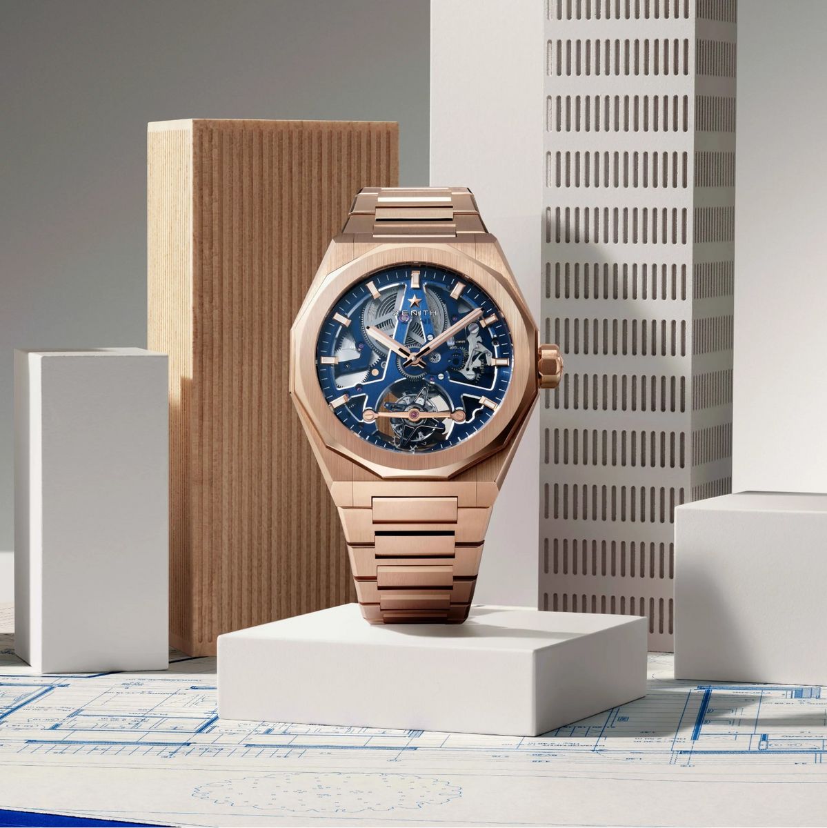 메종의 아이코닉한 디테일로 완성한 제니스 데피 스카이라인 투르비용 스켈레톤 / 이미지 출처: 제니스