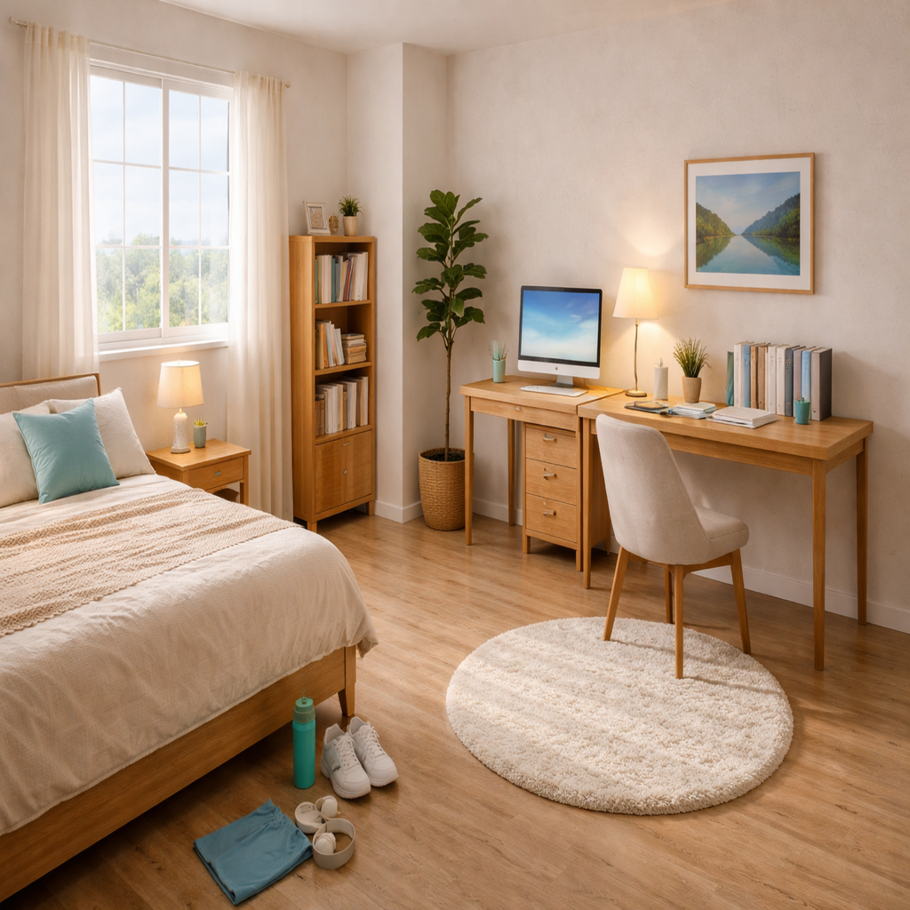 조명과 책, 작은 소품이 어우러진 취향 기반의 홈 오피스 또는 독서 공간 / 이미지 출처: 본문 내용을 기반으로 생성한 챗지피티 이미지