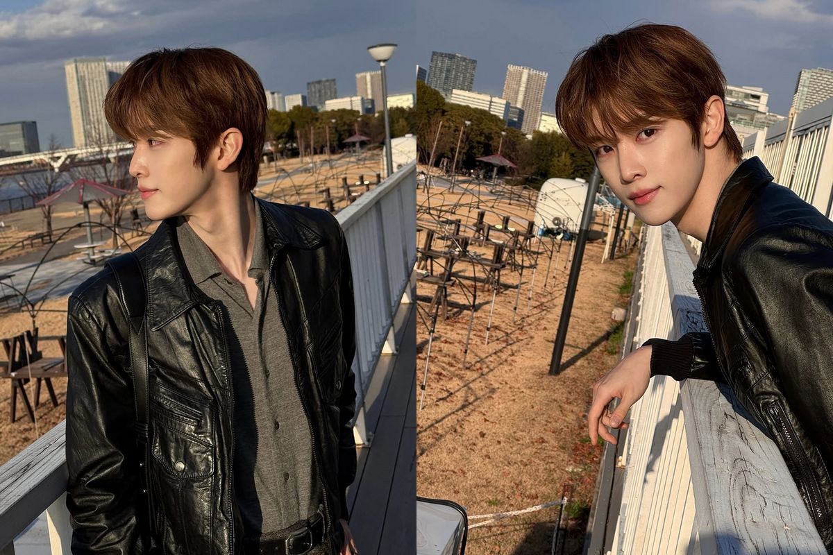 라이즈 성찬은 짧은 기장의 블랙 가죽자켓에 단정함을 더하기 위한 니트 가디건을 이너로 더해 남친룩의 정석을 선보였다. / 이미지 출처: 인스타그램 @riize_official