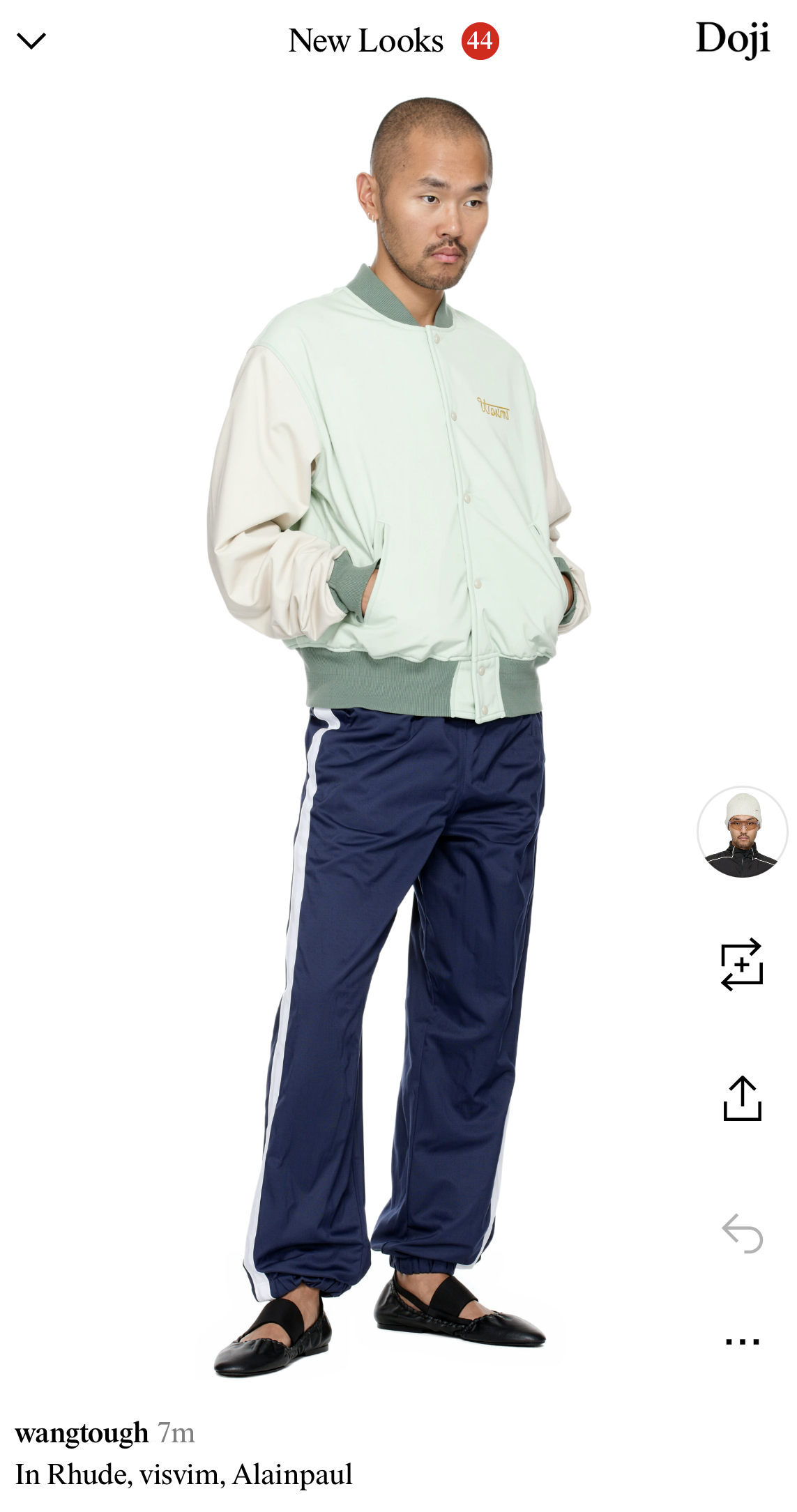 곽하늘이 섬머룩으로 추천한 제품 재킷 visvim, 팬츠 Rhude, 발레리나 슈즈 Alainpaul / 이미지 출처: 곽하늘 제공 