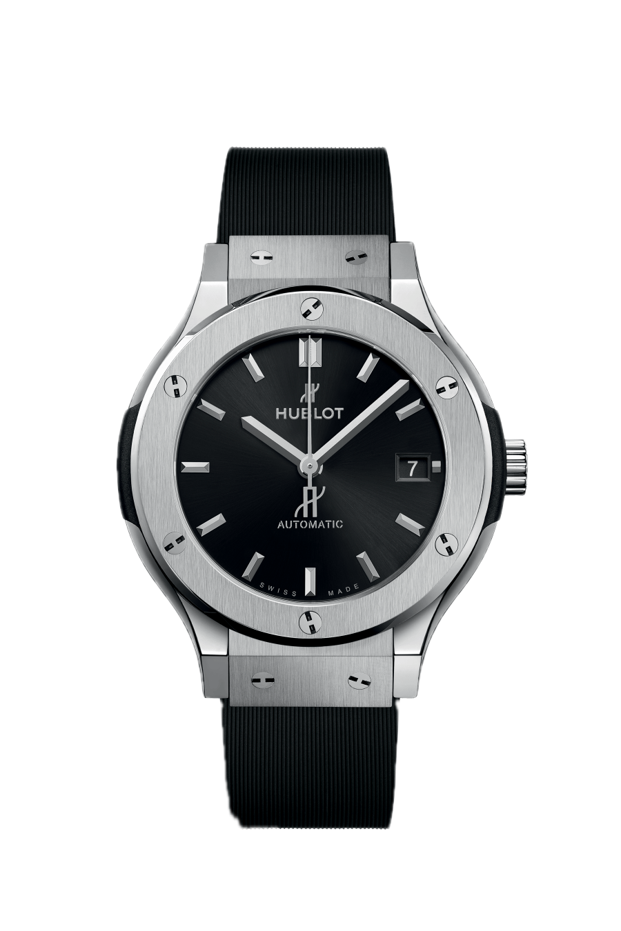 5등급 티타늄 케이스와 블랙 러버 스트랩을 조합한 위블로 클래식 퓨전 티타늄 38mm. / 이미지 출처: hublot.com