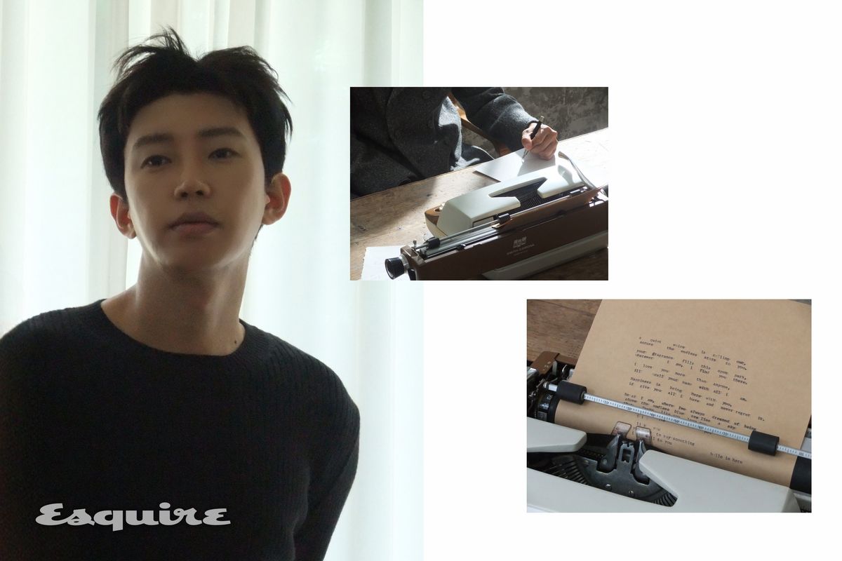 '작가'라는 화보 및 영상 컨셉에 맞춰 글을 쓰고 있는 임영웅의 모습 / 이미지 출처: 에스콰이어