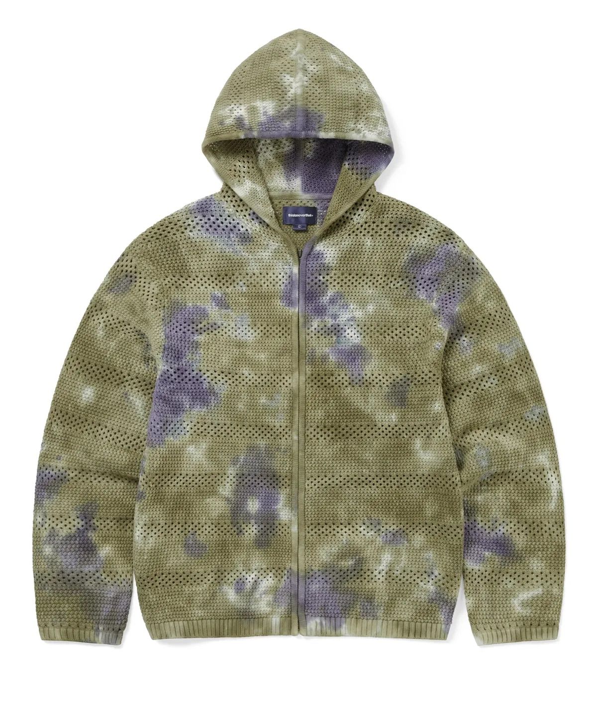 Crochet Knit Zip Hoodie Olive Green