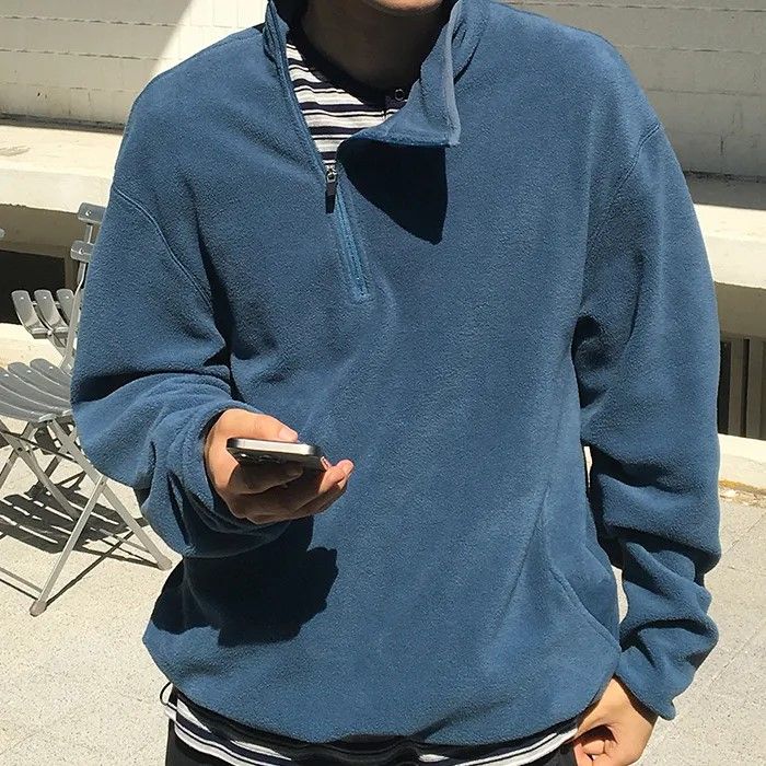Polar Fleece Half Zip Up_Fog Blue