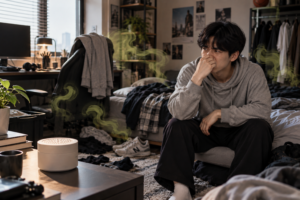 환기를 하지 못하는 가을, 묘한 쿰쿰한 냄새가 심해지는 방에 '고체 탈취제'가 답. / 이미지 출처: AI 생성
