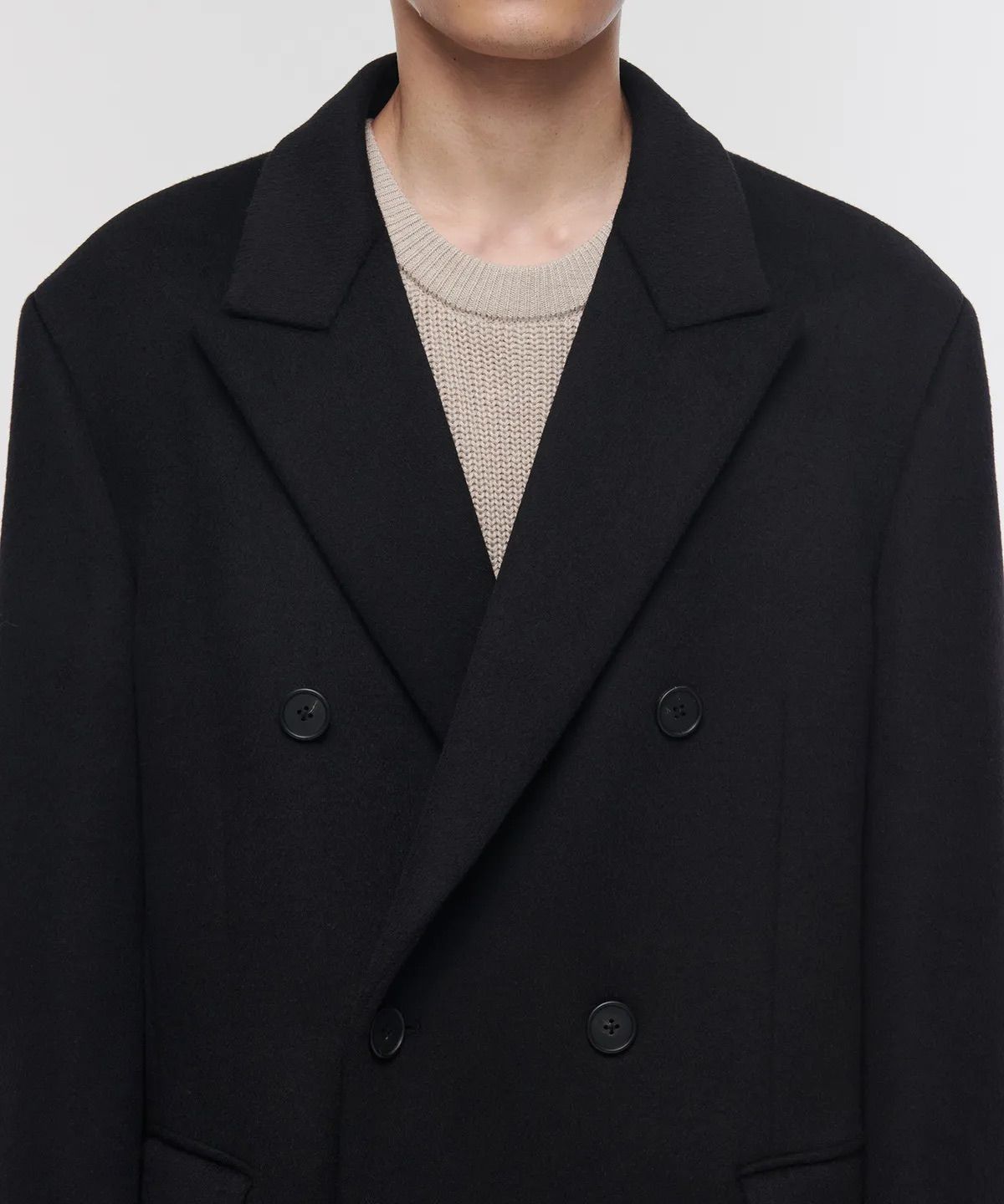 캐시미어 블렌드 대디 숄더 더블 롱 코트 [블랙]