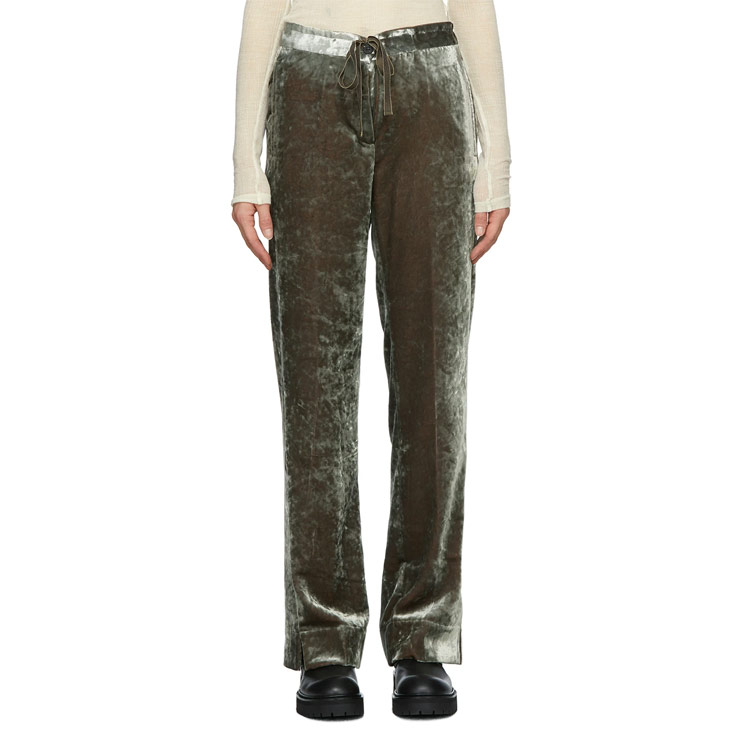 Green Crushed Velvet Trousers, $1,050 USD