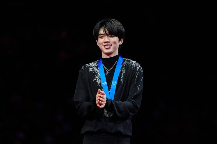 SAITAMA, JAPAN - MARCH 25: Junhwan Cha of Korea poses in the Men's medal ceremony during the ISU World Figure Skating Championships at Saitama Super Arena on March 25, 2023 in Saitama, Japan. (Photo by Joosep Martinson - International Skating Union/International Skating Union via Getty Images)