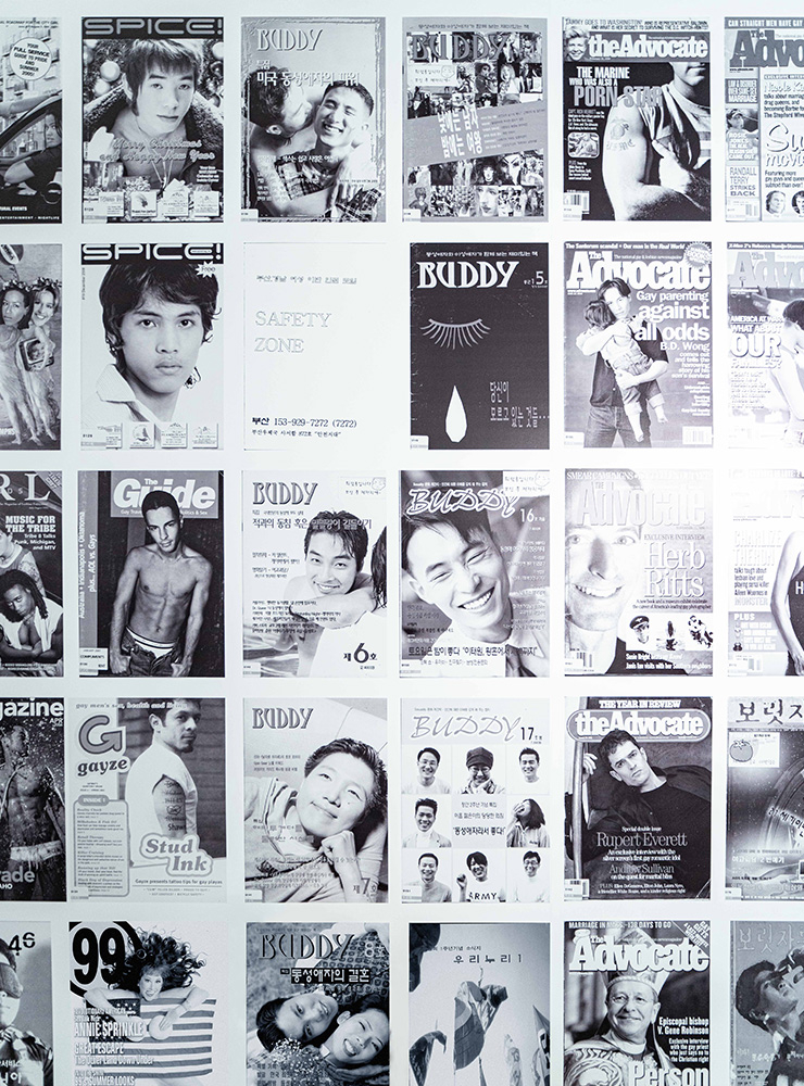 Lee Kang Seung, Covers (QueerArch), 2019/2020; Untitled (Diary), 2020. Exhibition view, No Space Just a Place, Daelim Museum, Seoul (2020)