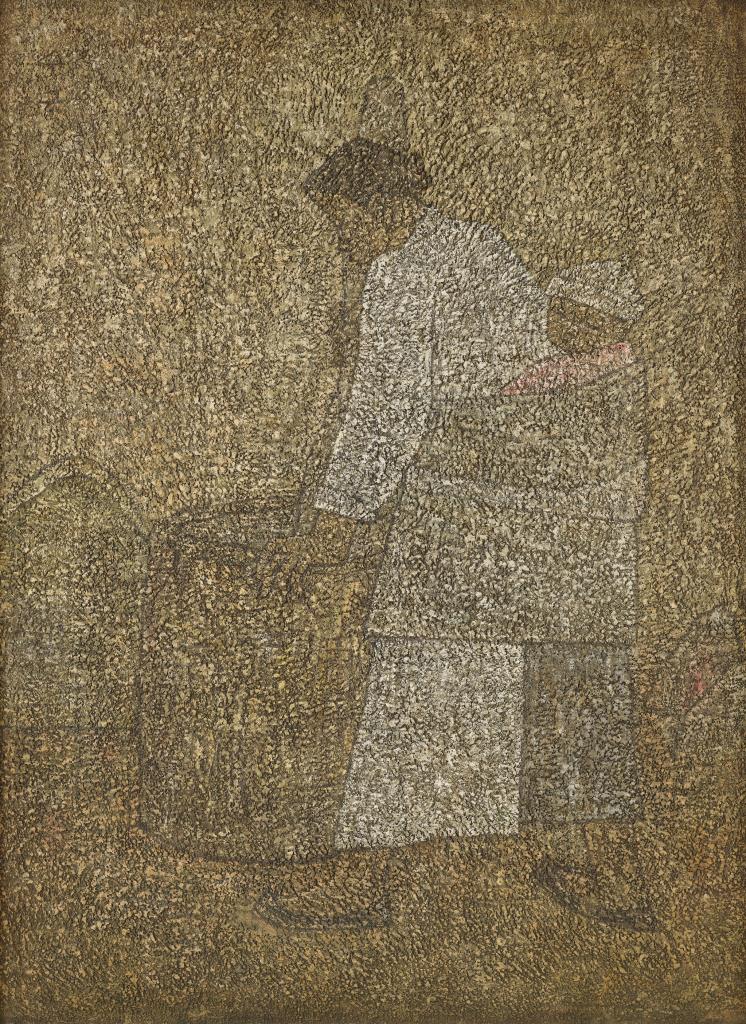 박수근, 절구질하는 여인, 1954, 캔버스에 유채, 130x97cm. / 국립현대미술관 제공