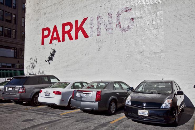 More artwork by Banky appears in Los Angeles. Banksy is nominated for an Academy Award for his film ″Exit Through The Gift Shop.″ This piece is in a parking lot on Broadway in downtown L.A. (Photo by Ted Soqui/Corbis via Getty Images)