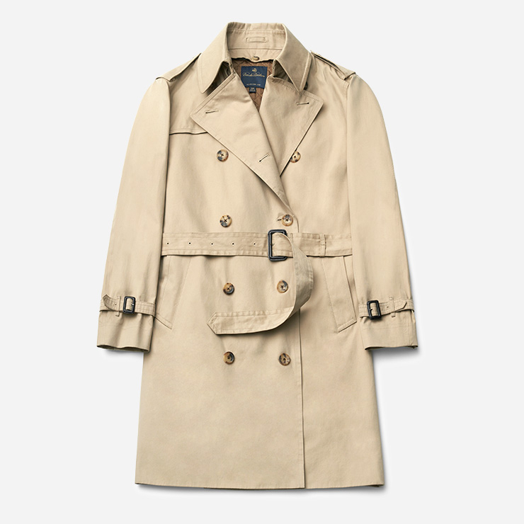 베이지 오픈칼라 더블브레스트 트렌치코트 99만원 브룩스 브라더스.