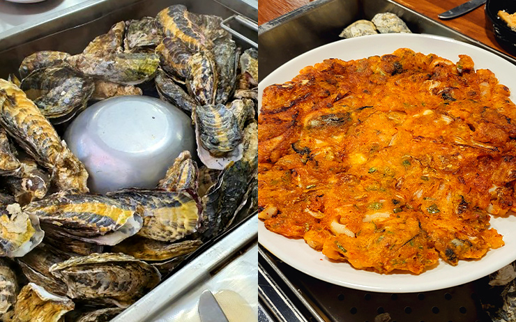 원효굴찜의 굴찜과 김치전.