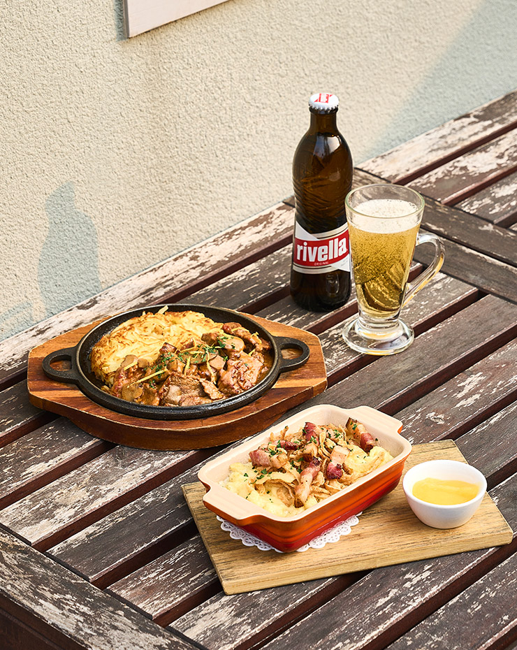 (왼쪽부터) 송아지 안심 뢰스티, 치즈 크노폴리 파스타.