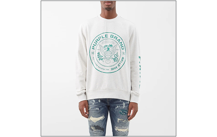 퍼플 브랜드 & 로고 프린트 코튼 저지 스웨트셔츠, $224 USD